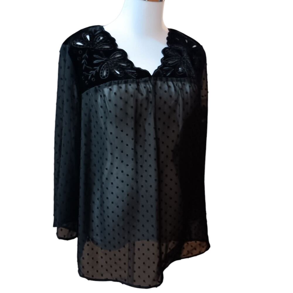 NEW STYLE & CO Eyelet Top Blouse S Flowy Sheer Whimsigoth Coquette Witchy Boho‎